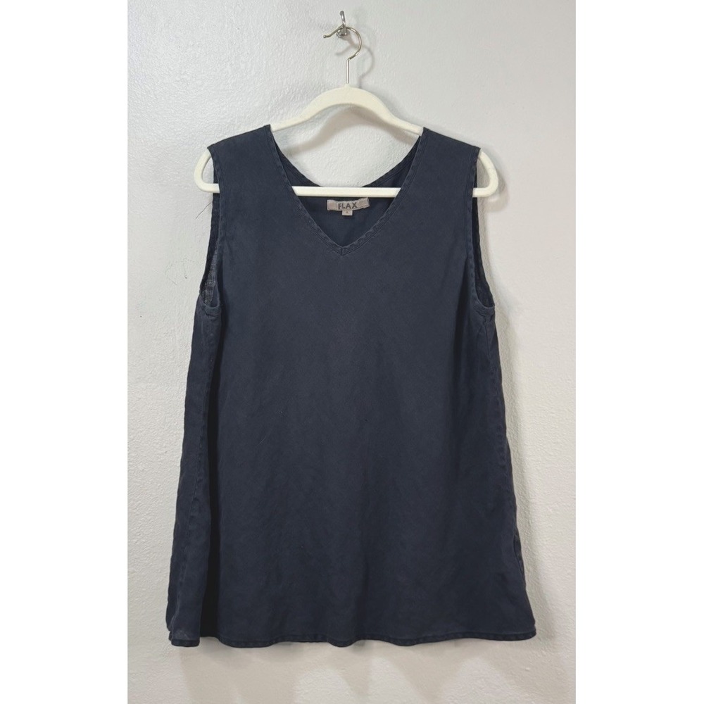 FLAX Women's Sz L Charcoal Gray Black Sleeveless Linen Lagenlook Top